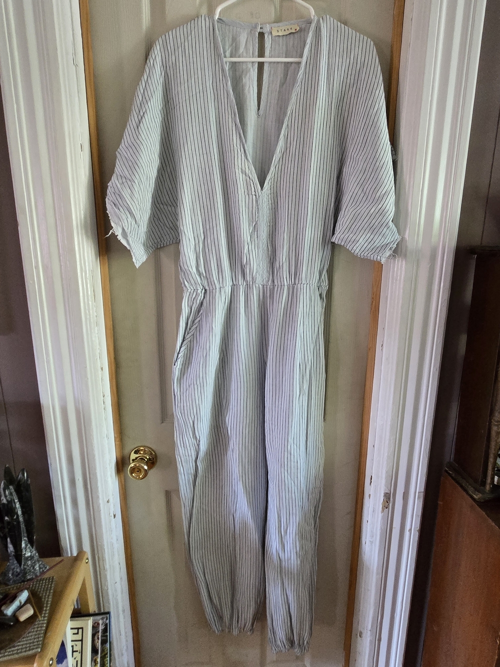 Rails Striped V-Neck Jumpsuit in White and Light Blue